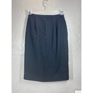 Talbots Womens 100% Wool Black Midi Skirt Pleated Straight Preppy Size 6 Vintage